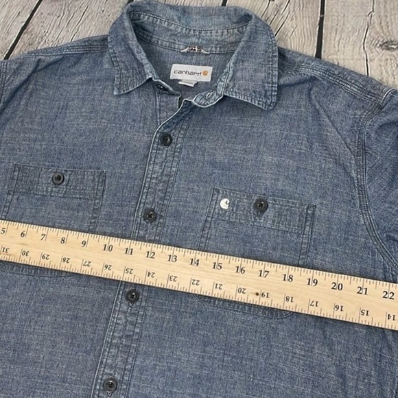 Carhartt Slim Fit Denim Work Shirt Button Down Collared Long Sleeve size Large - Picture 4 of 4